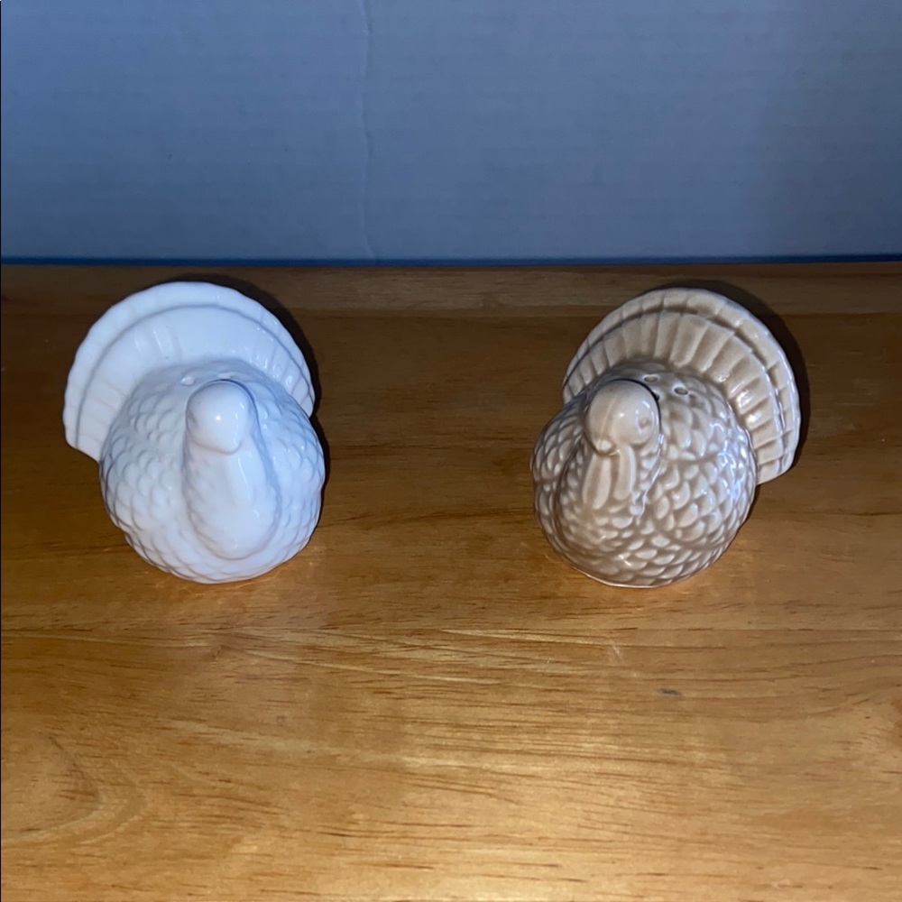 Salt and Pepper shakers. Ceramic Turkey Figurines in White and Tan